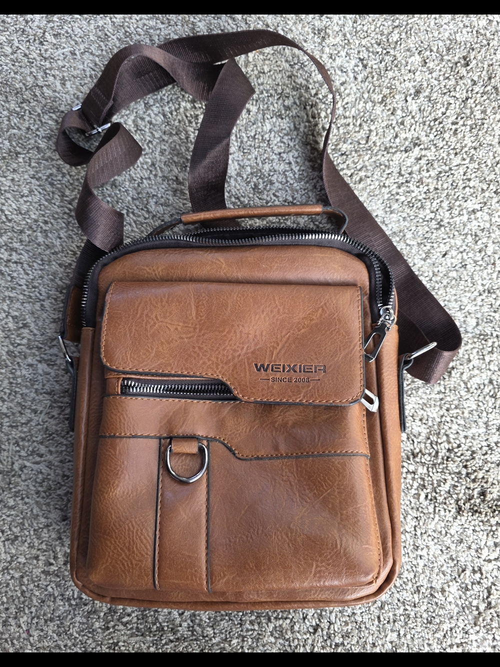 WEIXIER Brown Faux Leather Crossbody Messenger Bag for Men NWOT